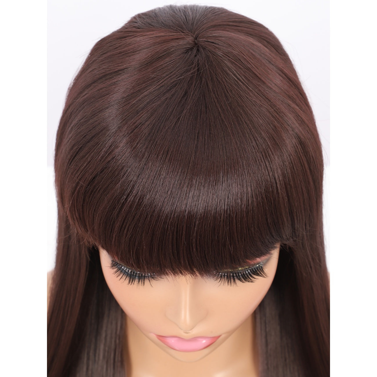 22" Long Straight Silky Smooth Synthetic Hair Wigs with Bangs for Women High Temperature Yaki Texture Full Hair Wigs for Women (Brown)