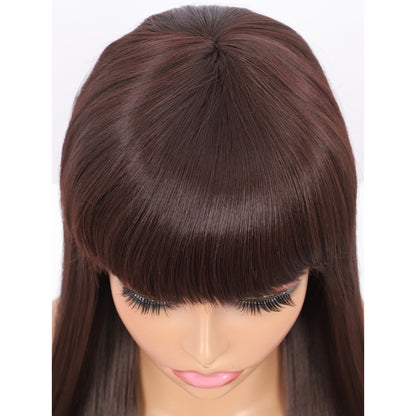 22" Long Straight Silky Smooth Synthetic Hair Wigs with Bangs for Women High Temperature Yaki Texture Full Hair Wigs for Women (Brown)