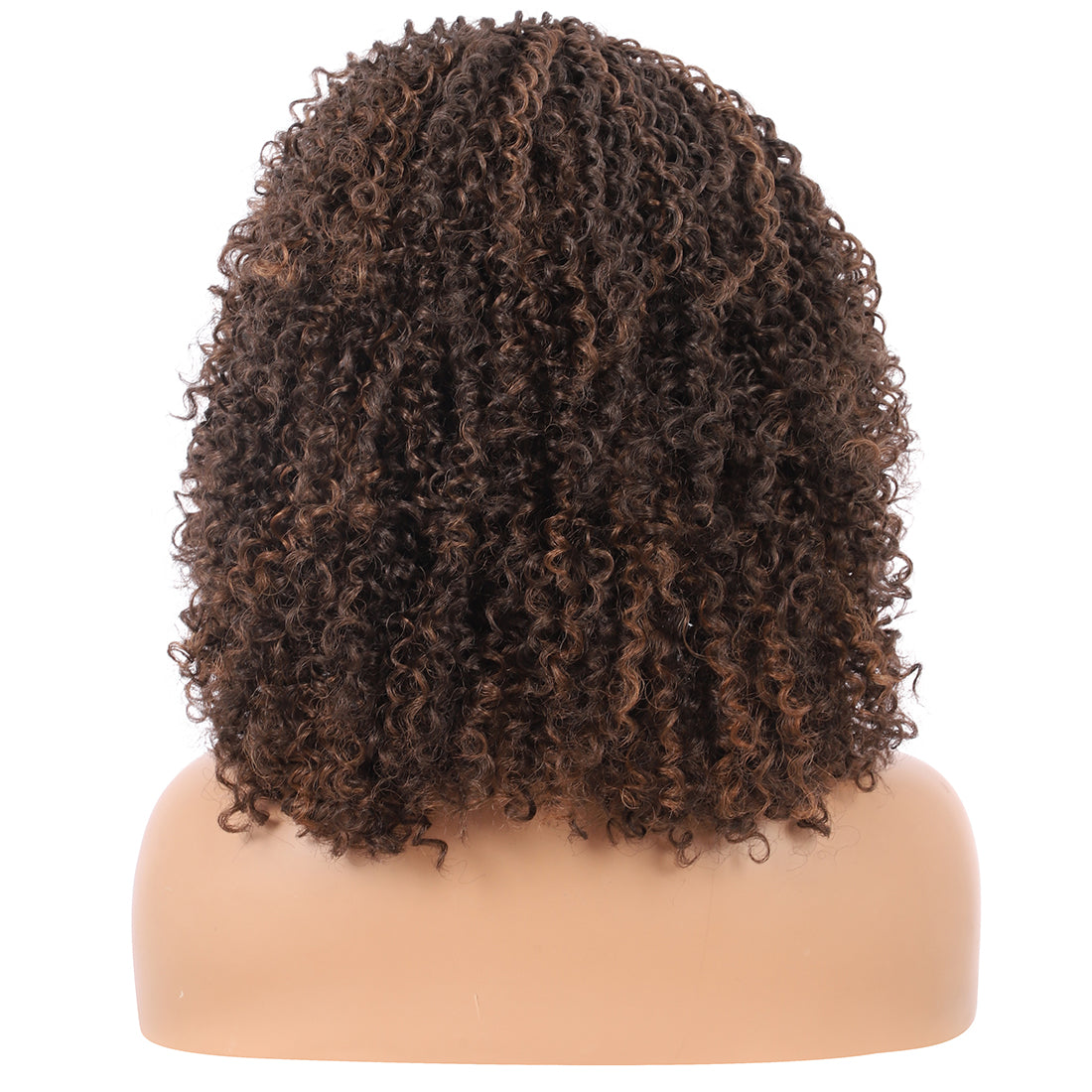 Short Afro Kinky Curly Wigs for Women Side Curved Side Part Natural Looking Big,Bouncy and Super Soft Premium Synthetic Afro Curls Wigs for Women brown highlights