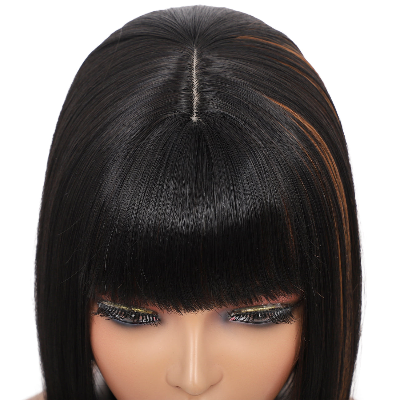 Bob Wigs for Women Short Straight Bob Wig with Hair Bangs Natural Looking Heat Resistant Synthetic Hair Wigs for Women 13 Inches (Black brown highlights)