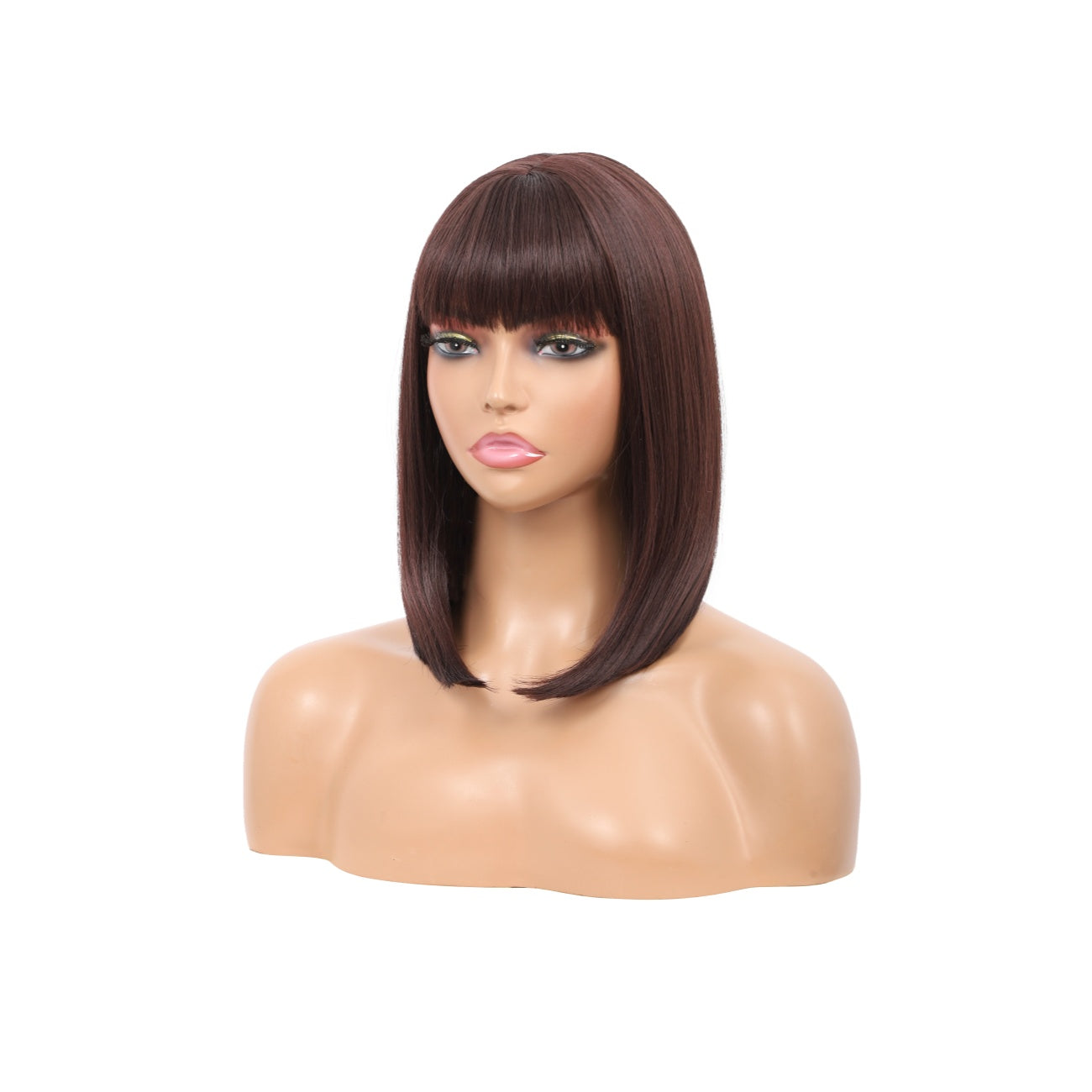 Bob Wigs for Women Short Straight Bob Wig with Hair Bangs Natural Looking Heat Resistant Synthetic Hair Wigs for Women 13 Inches (Dark Brown)
