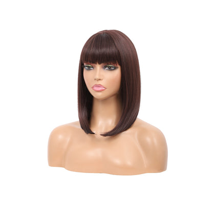 Bob Wigs for Women Short Straight Bob Wig with Hair Bangs Natural Looking Heat Resistant Synthetic Hair Wigs for Women 13 Inches (Dark Brown)