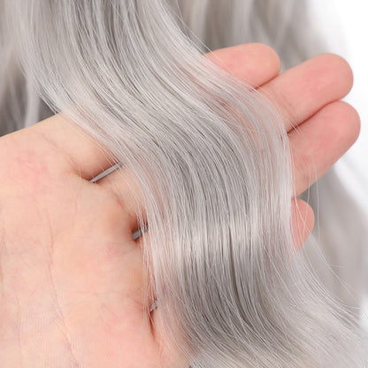 Short Synthetic Silver gray Wig with Hair Bangs Short Wavy Curly Wig for Women -Natural Looking and Heat Resistant Full Head Hair Replacement Wig for Daily Wear or Costume Wig