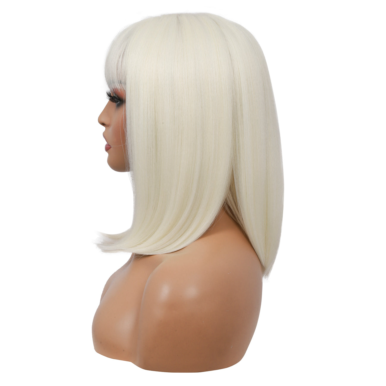 Bob Wigs for Women Short Straight Bob Wig with Hair Bangs Natural Looking Heat Resistant Synthetic Hair Wigs for Women 13 Inches (Platinum Blonde)