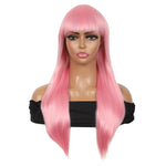 22" Long Straight Silky Smooth Synthetic Hair Wigs with Bangs for Women High Temperature Yaki Texture Full Hair Wigs for Women (Light Pink)
