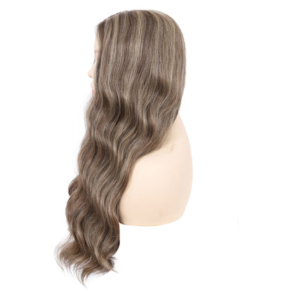 18 Inch T‑Part Lace Front Wig Middle Part Long Water Wave Wig Synthetic Wigs Darily Party Dress Women Wigs（Ash brown mixed blonde）
