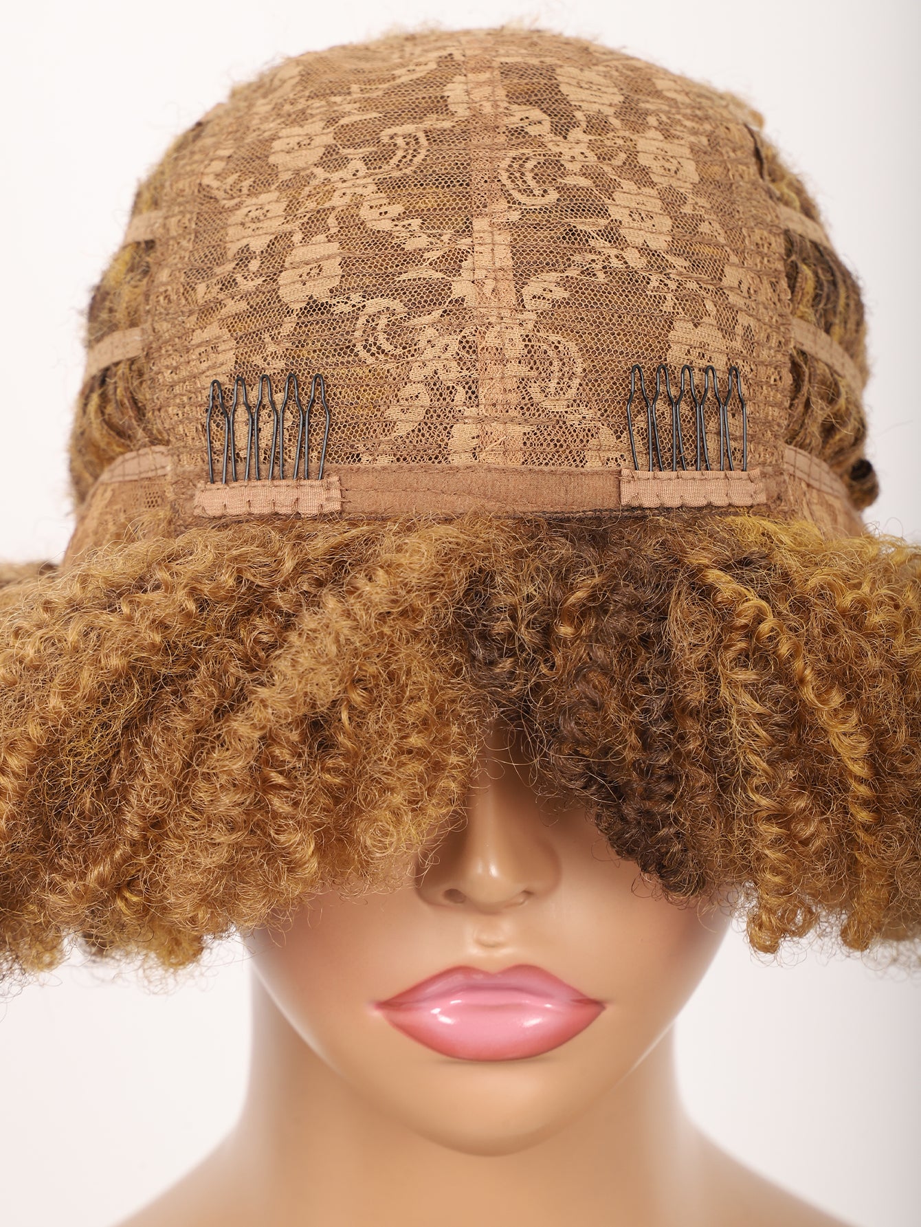 Big Bouncy Full Thick Short Afro Kinky Curly Wigs for Blonde Lightweight Synthetic Hair Wigs 150% Density Natural Looking Fluffy Hair Replacement Wig