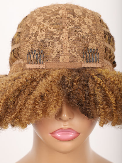 Big Bouncy Full Thick Short Afro Kinky Curly Wigs for Blonde Lightweight Synthetic Hair Wigs 150% Density Natural Looking Fluffy Hair Replacement Wig