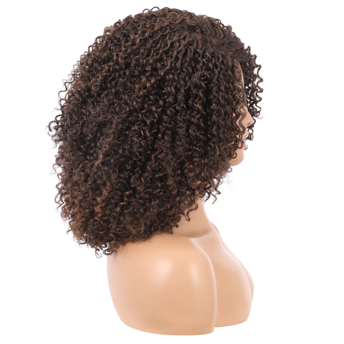 Short Afro Kinky Curly Wigs for Women Side Curved Side Part Natural Looking Big,Bouncy and Super Soft Premium Synthetic Afro Curls Wigs for Women brown highlights
