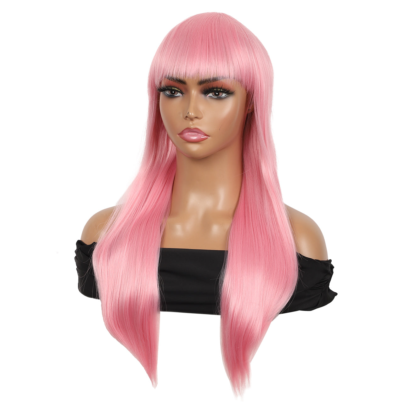 22" Long Straight Silky Smooth Synthetic Hair Wigs with Bangs for Women High Temperature Yaki Texture Full Hair Wigs for Women (Light Pink)