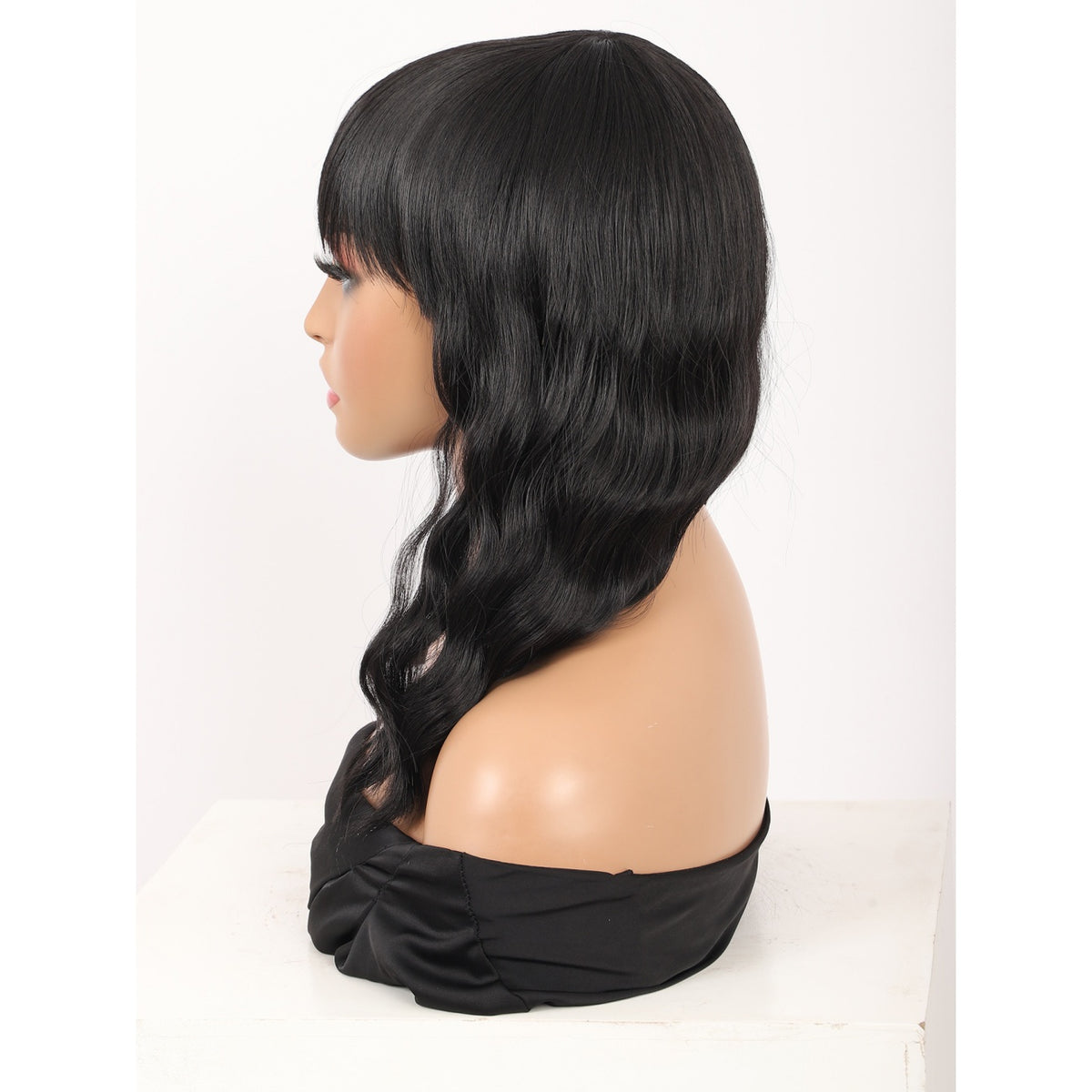 Short Synthetic Black Wig with Hair Bangs Short Wavy Curly Wig for Women -Natural Looking and Heat Resistant Full Head Hair Replacement Wig for Daily Wear or Costume Wig