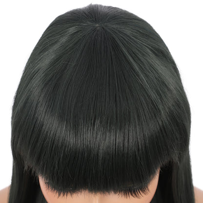 22" Long Straight Silky Smooth Synthetic Hair Wigs with Bangs for Women High Temperature Yaki Texture Full Hair Wigs for Women (Blackish Green)