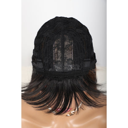28 inches Mix Black Brown Wigs Women's Silky Long Straight Wig Heat Resistant Synthetic Wig With Bangs Hair Wig for Women