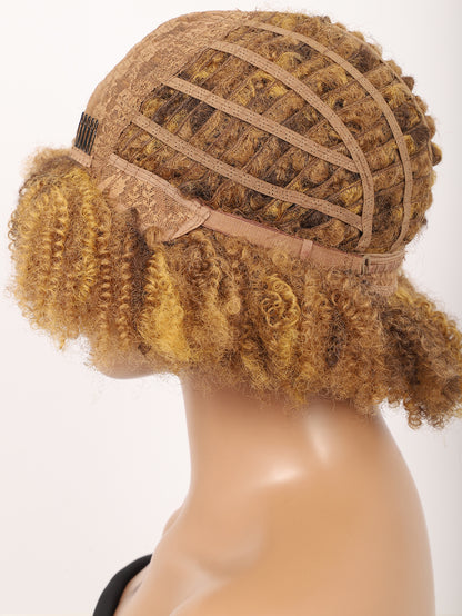 Big Bouncy Full Thick Short Afro Kinky Curly Wigs for Blonde Lightweight Synthetic Hair Wigs 150% Density Natural Looking Fluffy Hair Replacement Wig