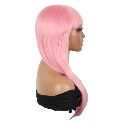 22" Long Straight Silky Smooth Synthetic Hair Wigs with Bangs for Women High Temperature Yaki Texture Full Hair Wigs for Women (Light Pink)