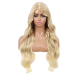 28 inches Blonde Yaki Synthetic Hair Wigs for Women Long Body Wavy Curly Wigs L Parting Natural Looking Heat Resistant Replacement Wigs