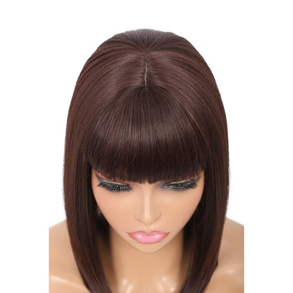 Bob Wigs for Women Short Straight Bob Wig with Hair Bangs Natural Looking Heat Resistant Synthetic Hair Wigs for Women 13 Inches (Dark Brown)