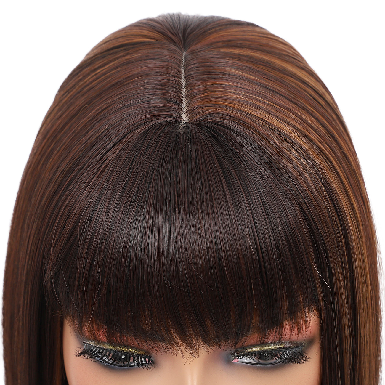 Bob Wigs for Women Short Straight Bob Wig with Hair Bangs Natural Looking Heat Resistant Synthetic Hair Wigs for Women 13 Inches (Brown Highlights)