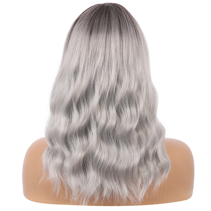 Short Synthetic Silver gray Wig with Hair Bangs Short Wavy Curly Wig for Women -Natural Looking and Heat Resistant Full Head Hair Replacement Wig for Daily Wear or Costume Wig