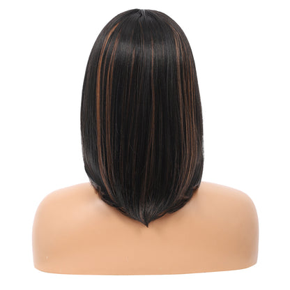 Bob Wigs for Women Short Straight Bob Wig with Hair Bangs Natural Looking Heat Resistant Synthetic Hair Wigs for Women 13 Inches (Mix Black Brown)