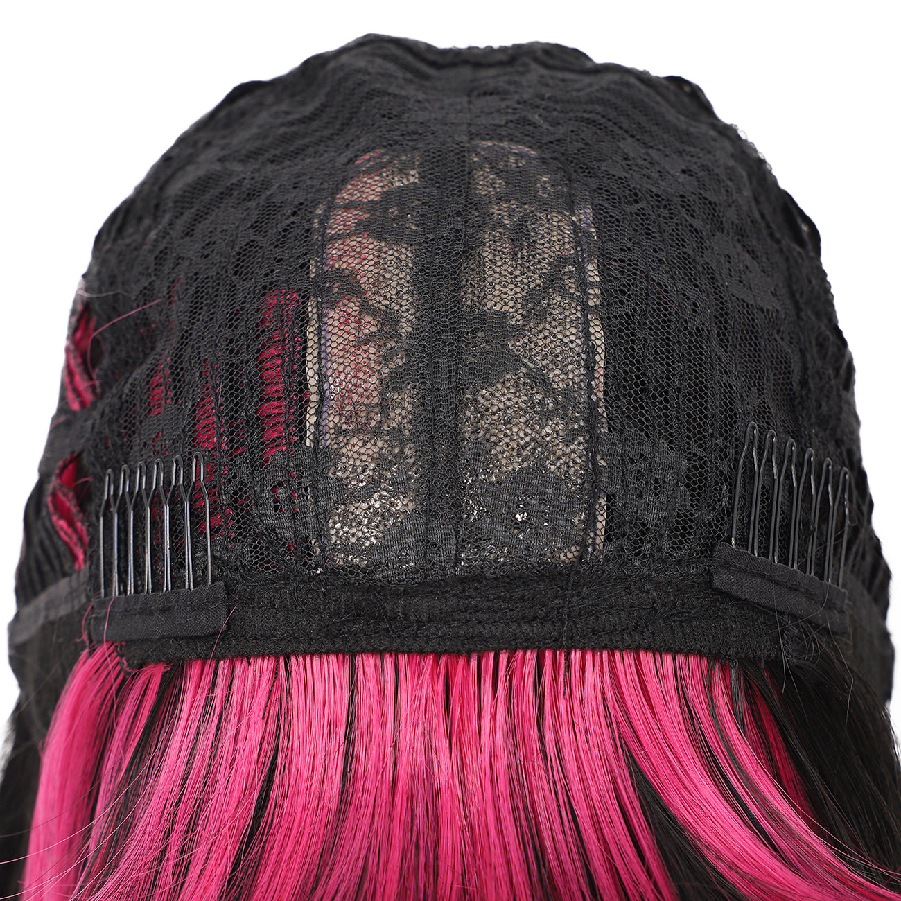 Bob Wigs for Women Short Straight Bob Wig with Hair Bangs Natural Looking Heat Resistant Synthetic Hair Wigs for Women 13 Inches (Black with pink highlights)