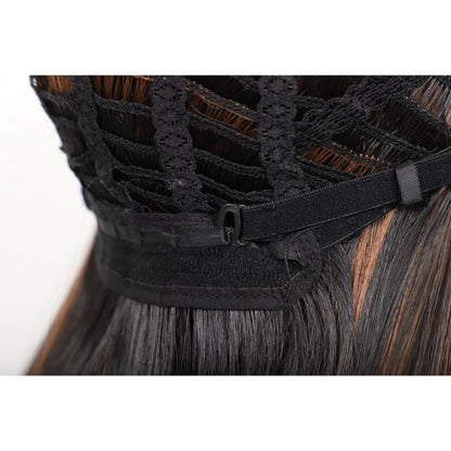 28 inches Mix Black Brown Wigs Women's Silky Long Straight Wig Heat Resistant Synthetic Wig With Bangs Hair Wig for Women
