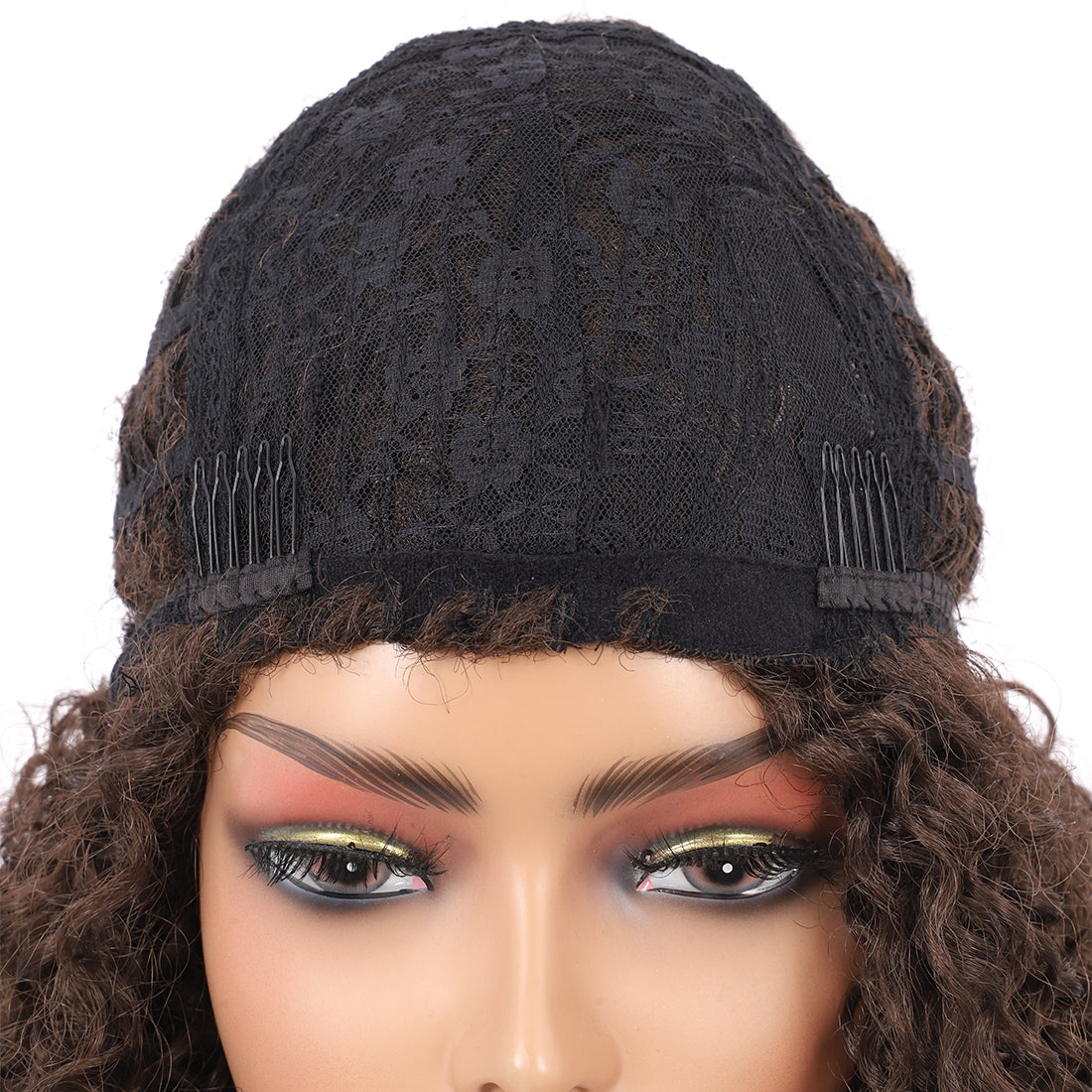 Short Afro Kinky Curly Wigs for Women Side Curved Side Part Natural Looking Big,Bouncy and Super Soft Premium Synthetic Afro Curls Wigs for Women Brown