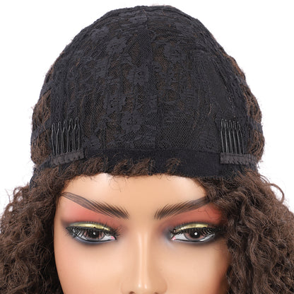 Short Afro Kinky Curly Wigs for Women Side Curved Side Part Natural Looking Big,Bouncy and Super Soft Premium Synthetic Afro Curls Wigs for Women Brown