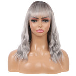 Short Synthetic Silver gray Wig with Hair Bangs Short Wavy Curly Wig for Women -Natural Looking and Heat Resistant Full Head Hair Replacement Wig for Daily Wear or Costume Wig