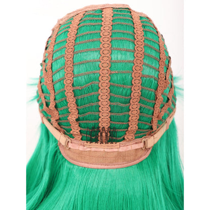 Green Short Straight Bob Wig with Bangs Yaki Short Wig Glueless Natural Look Easy Wear 12"