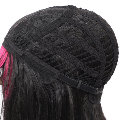Bob Wigs for Women Short Straight Bob Wig with Hair Bangs Natural Looking Heat Resistant Synthetic Hair Wigs for Women 13 Inches (Black with pink highlights)
