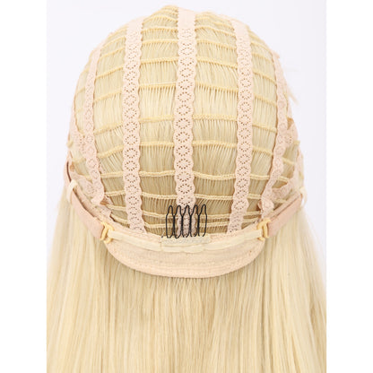 22" Long Straight Silky Smooth Synthetic Hair Wigs with Bangs for Women High Temperature Yaki Texture Full Hair Wigs for Women (Blonde)