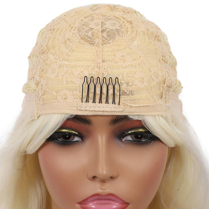Short Synthetic Platinum blonde Wig with Hair Bangs Short Wavy Curly Wig for Women -Natural Looking and Heat Resistant Full Head Hair Replacement Wig for Daily Wear or Costume Wig