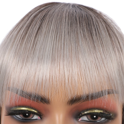Short Synthetic Silver gray Wig with Hair Bangs Short Wavy Curly Wig for Women -Natural Looking and Heat Resistant Full Head Hair Replacement Wig for Daily Wear or Costume Wig