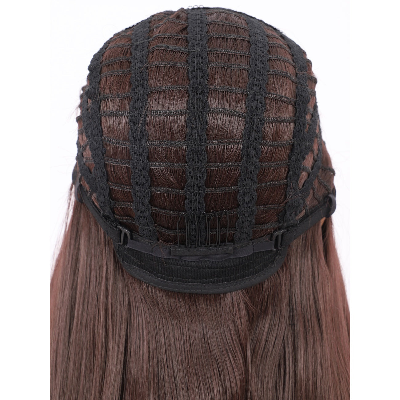 22" Long Straight Silky Smooth Synthetic Hair Wigs with Bangs for Women High Temperature Yaki Texture Full Hair Wigs for Women (Brown)