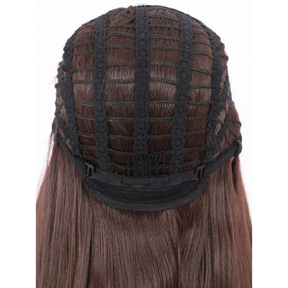 22" Long Straight Silky Smooth Synthetic Hair Wigs with Bangs for Women High Temperature Yaki Texture Full Hair Wigs for Women (Brown)