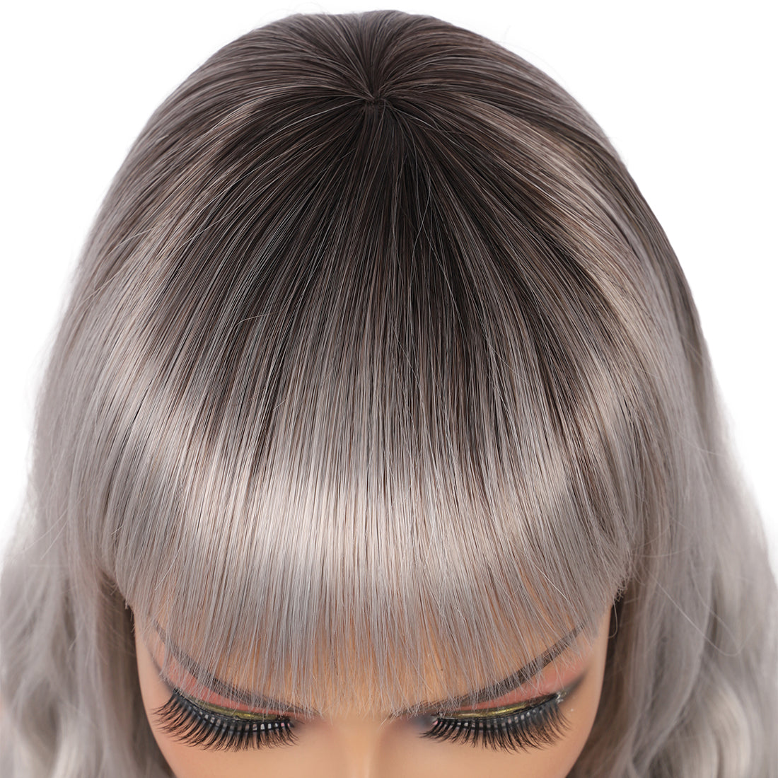 Short Synthetic Silver gray Wig with Hair Bangs Short Wavy Curly Wig for Women -Natural Looking and Heat Resistant Full Head Hair Replacement Wig for Daily Wear or Costume Wig