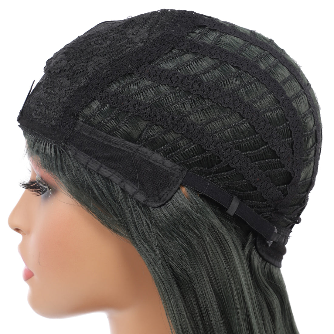 22" Long Straight Silky Smooth Synthetic Hair Wigs with Bangs for Women High Temperature Yaki Texture Full Hair Wigs for Women (Blackish Green)
