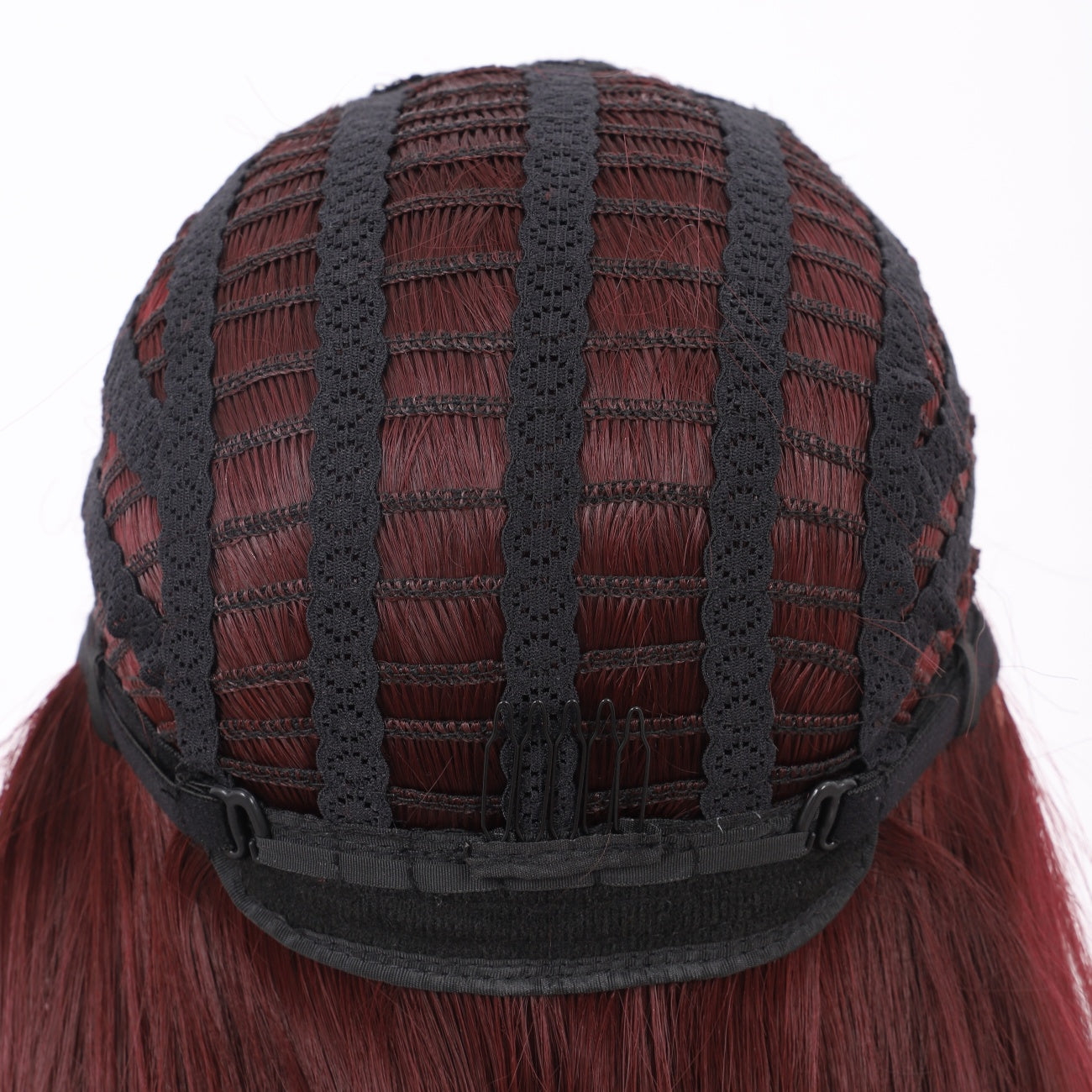 22" Long Straight Silky Smooth Synthetic Hair Wigs with Bangs for Women High Temperature Yaki Texture Full Hair Wigs for Women (Burgundy Red)