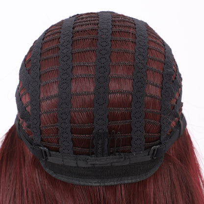 22" Long Straight Silky Smooth Synthetic Hair Wigs with Bangs for Women High Temperature Yaki Texture Full Hair Wigs for Women (Burgundy Red)