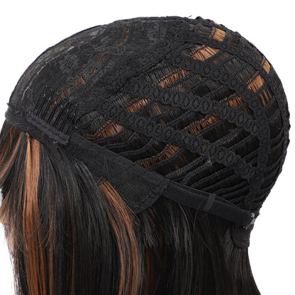 Bob Wigs for Women Short Straight Bob Wig with Hair Bangs Natural Looking Heat Resistant Synthetic Hair Wigs for Women 13 Inches (Mix Black Brown)