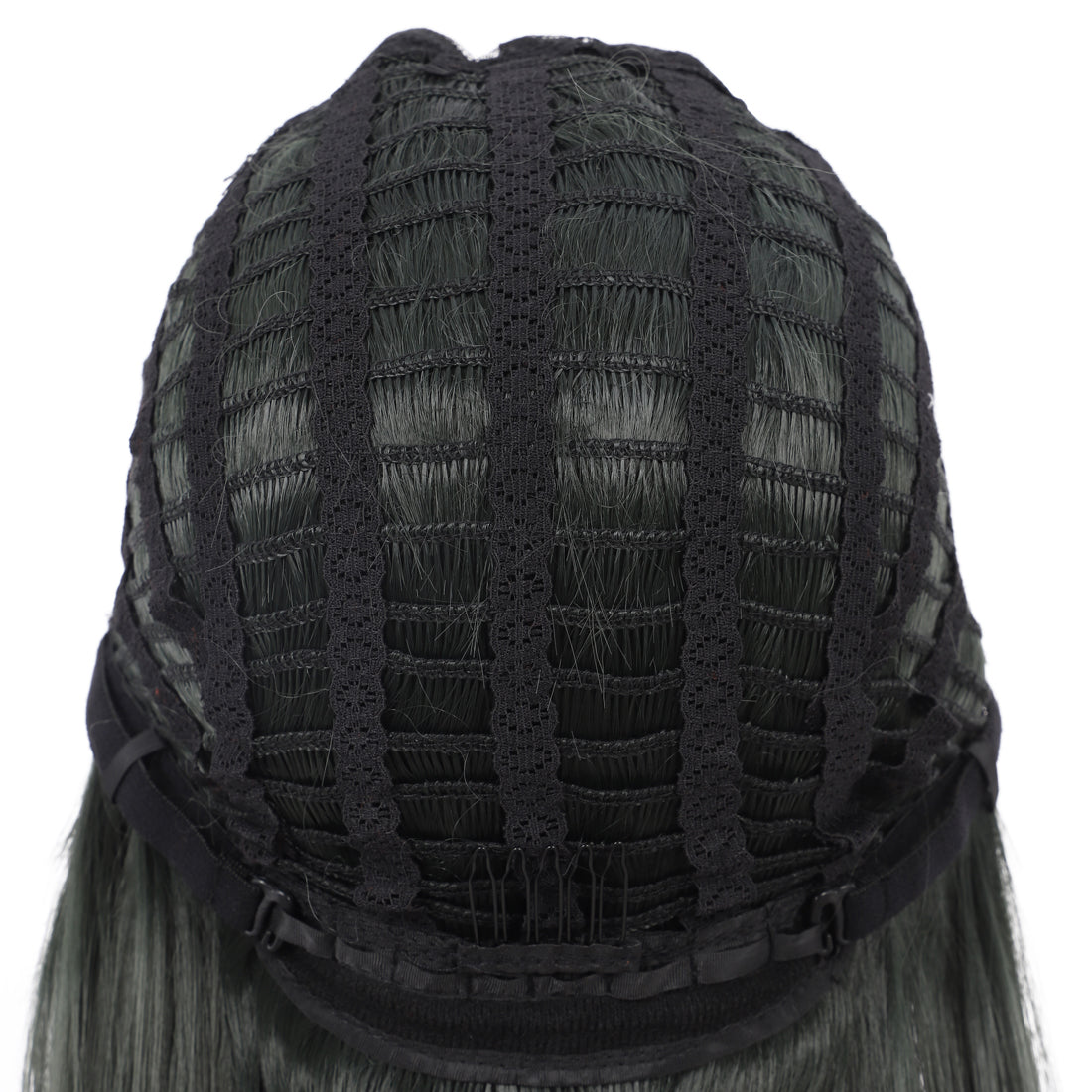22" Long Straight Silky Smooth Synthetic Hair Wigs with Bangs for Women High Temperature Yaki Texture Full Hair Wigs for Women (Blackish Green)