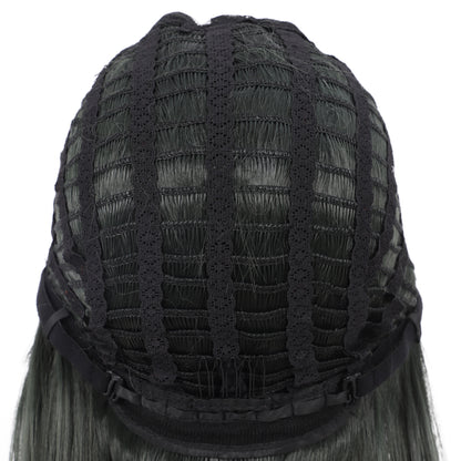 22" Long Straight Silky Smooth Synthetic Hair Wigs with Bangs for Women High Temperature Yaki Texture Full Hair Wigs for Women (Blackish Green)