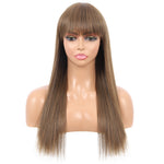 22" Long Straight Silky Smooth Synthetic Hair Wigs with Bangs for Women High Temperature Yaki Texture Full Hair Wigs for Women (Highlighted Brown)