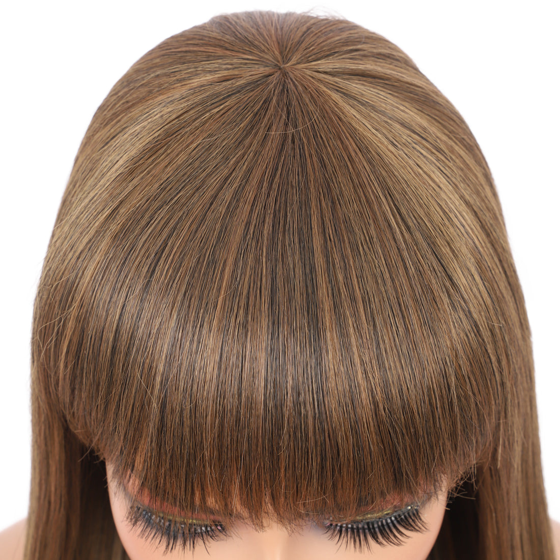 22" Long Straight Silky Smooth Synthetic Hair Wigs with Bangs for Women High Temperature Yaki Texture Full Hair Wigs for Women (Highlighted Brown)