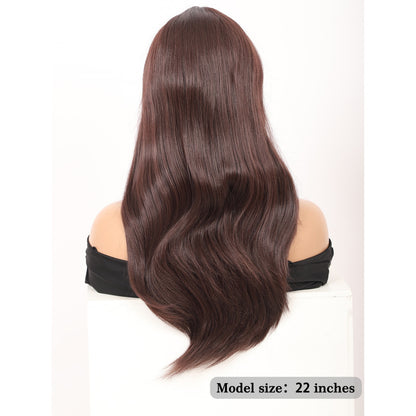 22" Long Straight Silky Smooth Synthetic Hair Wigs with Bangs for Women High Temperature Yaki Texture Full Hair Wigs for Women (Brown)