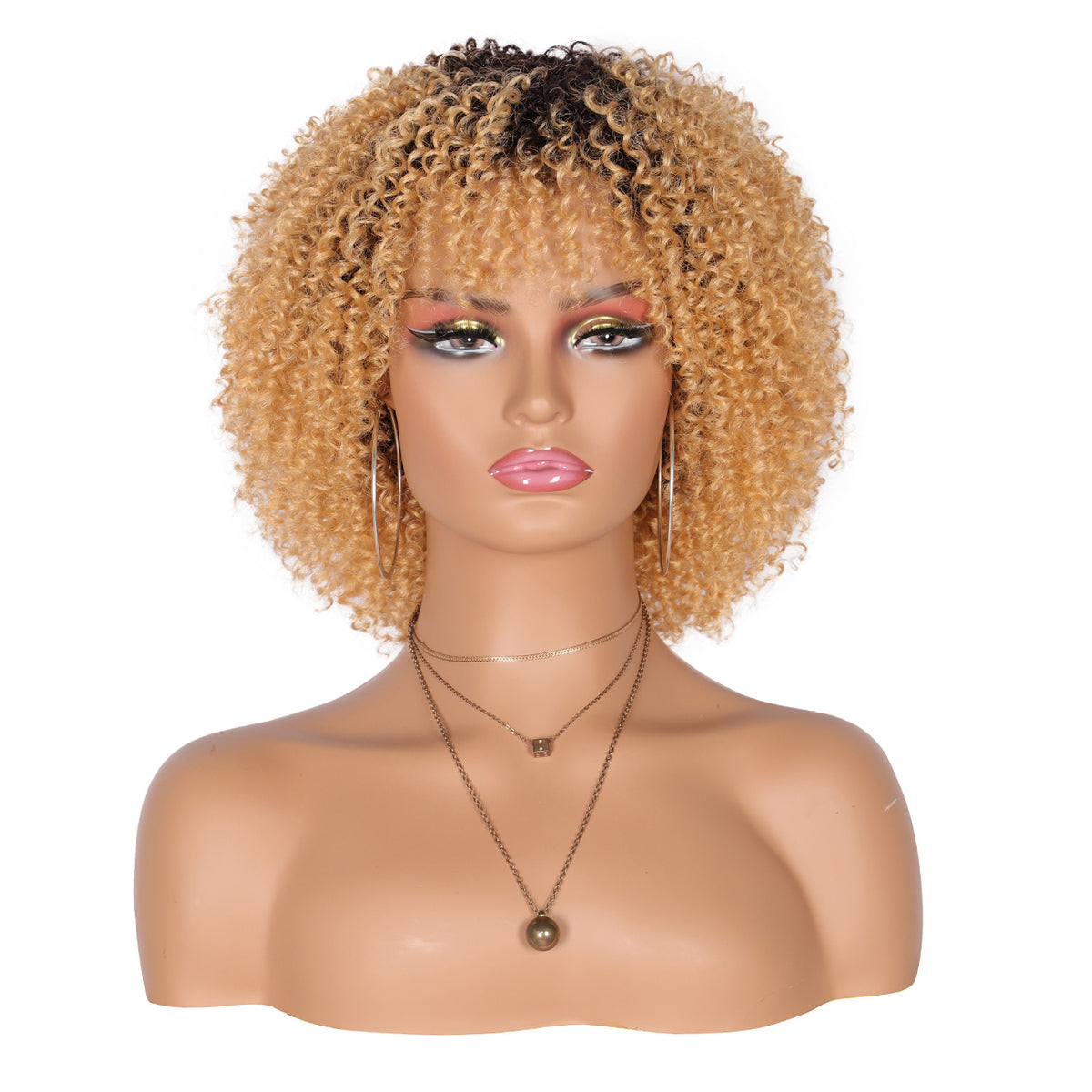 8" Synthetic Short Afro Kinky Curly Wigs for Black Women Realistic Curly Wigs with Hair Bangs Lightweight Soft Bouncy Curls Hair Wigs（Ombre blonde 2）