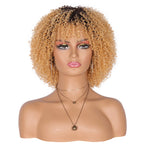 8" Synthetic Short Afro Kinky Curly Wigs for Black Women Realistic Curly Wigs with Hair Bangs Lightweight Soft Bouncy Curls Hair Wigs（Ombre blonde 2）