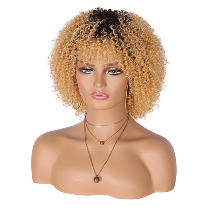 8" Synthetic Short Afro Kinky Curly Wigs for Black Women Realistic Curly Wigs with Hair Bangs Lightweight Soft Bouncy Curls Hair Wigs（Ombre blonde 2）