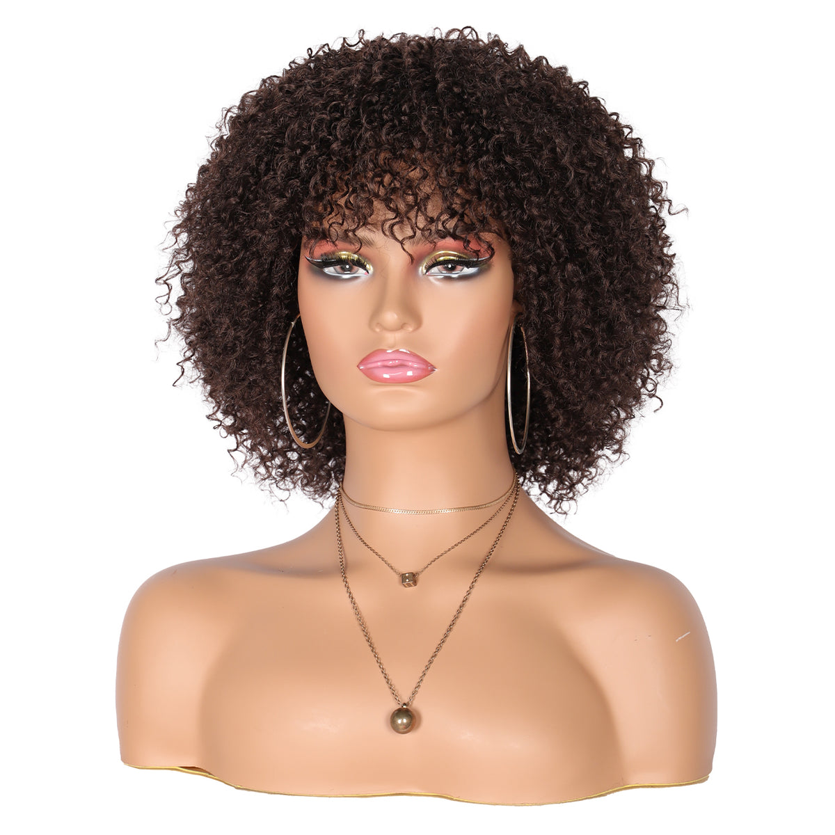 8" Synthetic Short Afro Kinky Curly Wigs for Black Women Realistic Curly Wigs with Hair Bangs Lightweight Soft Bouncy Curls Hair Wigs（Brown）
